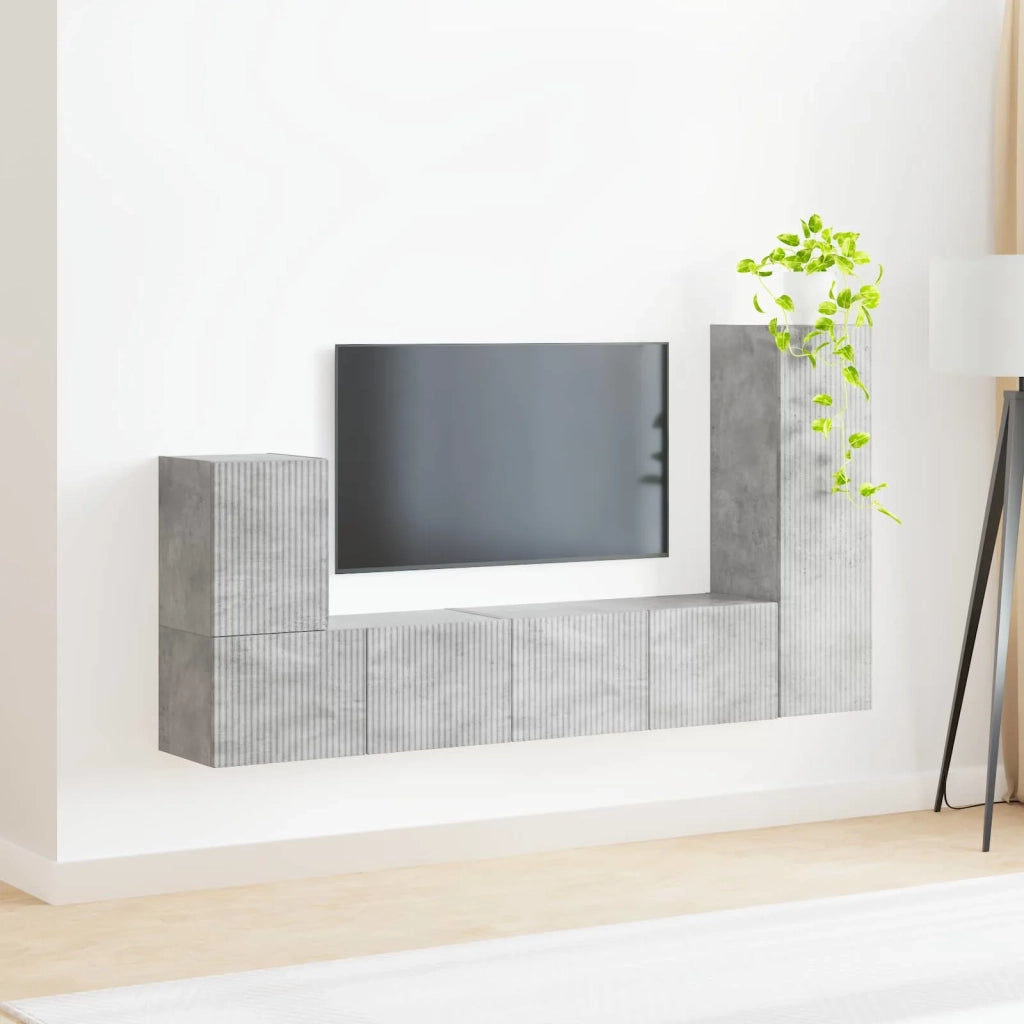 Set mobile TV 3 pz-Credenza per TV Grigio cemento Legno multistrato 985051