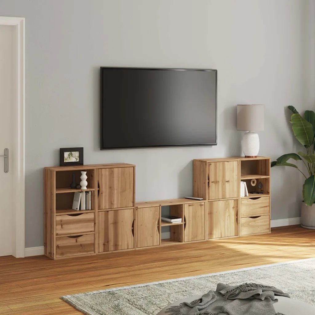 Mobile TV 5 pz con Contenitore ODDA in Legno Massello di Pino 3365374
