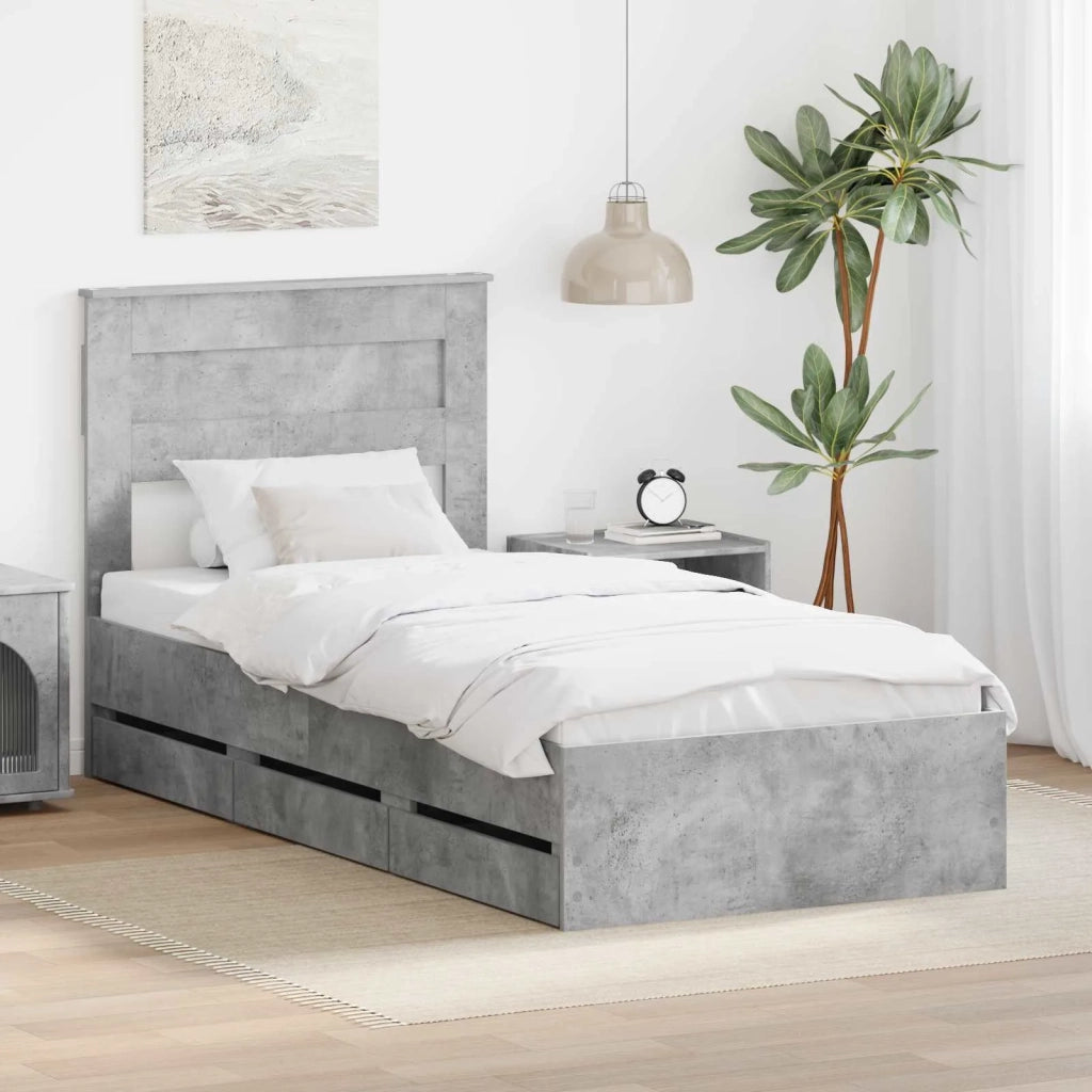 Struttura del letto con cassetto Grigio cemento 90 x 190 cm