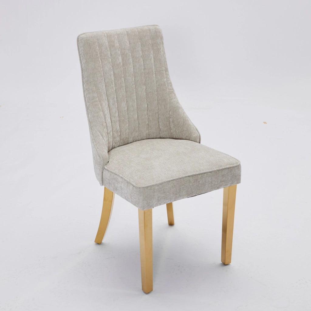 Sedie da Pranzo Imbottite in Tessuto Velluto ¨C MINIMAL ¨C Gambe Dorate, Beige, Set di 2