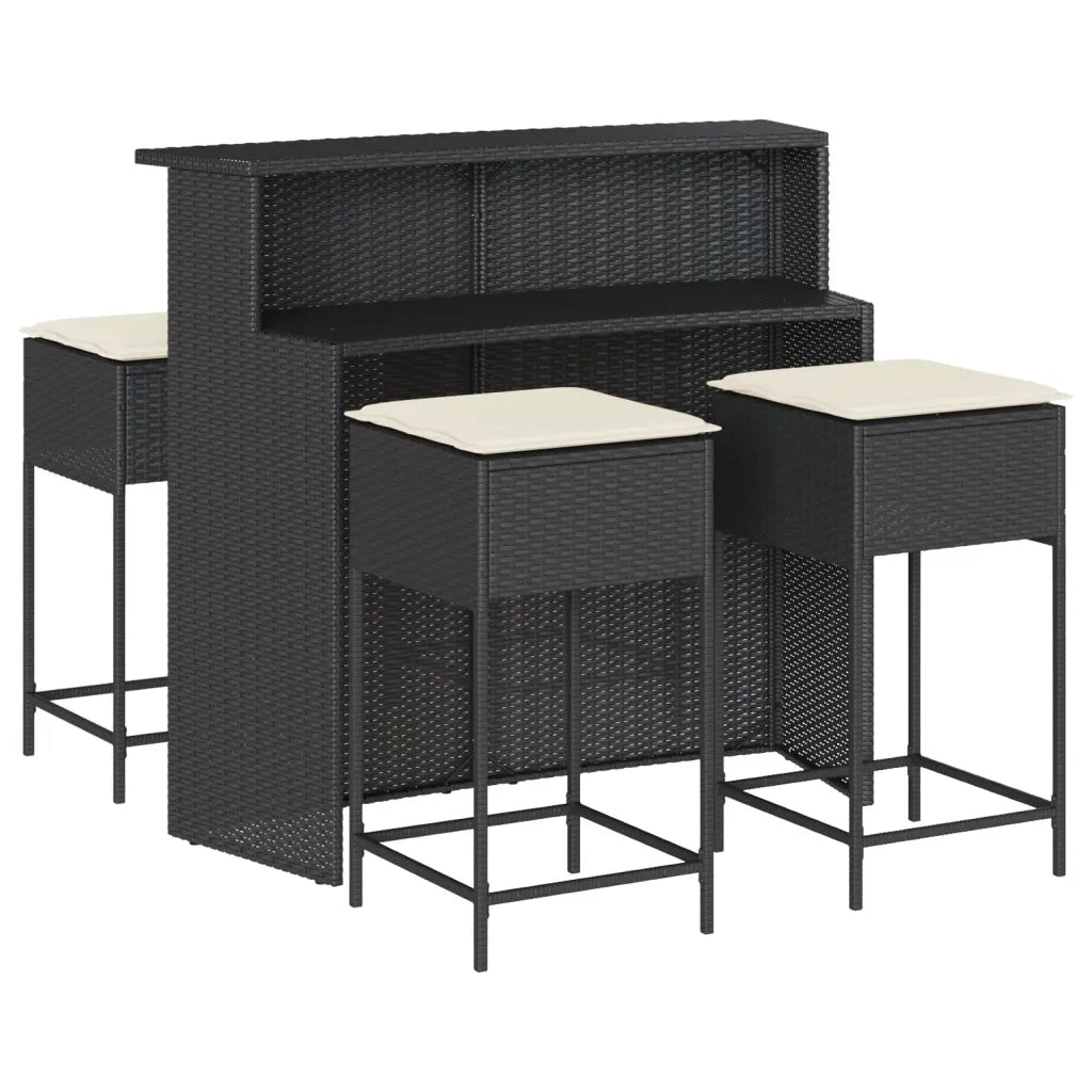 vidaXL Set Bar da Giardino 5 pz con Cuscini in Polyrattan Nero