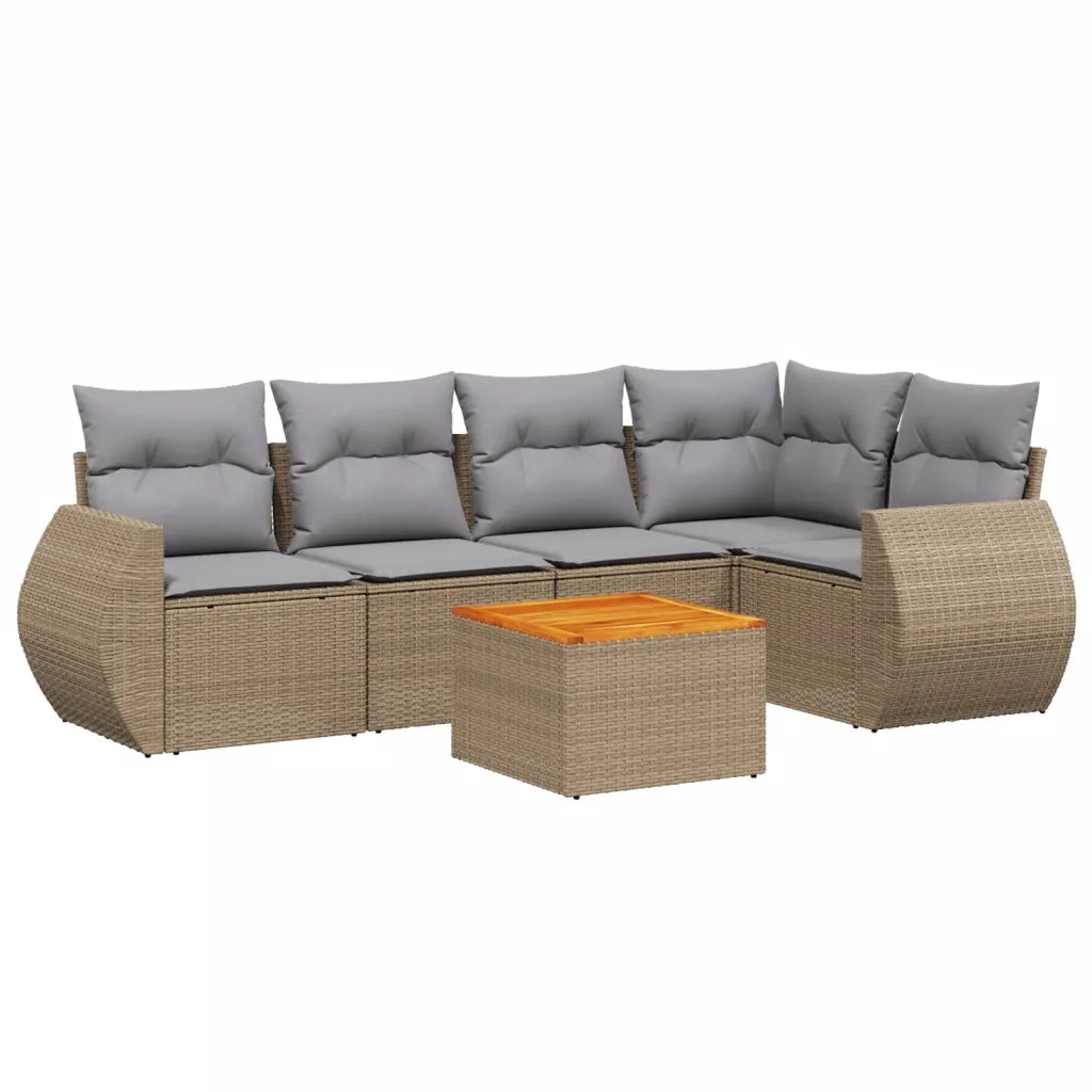 Set Divano da Giardino 6 pz con Cuscini Beige in Polyrattan