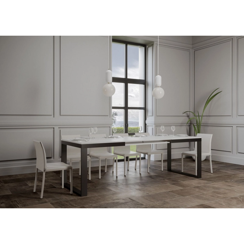 Tavolo allungabile 90x180/440 cm Tecno Evolution telaio Antracite - Bianco Frassino