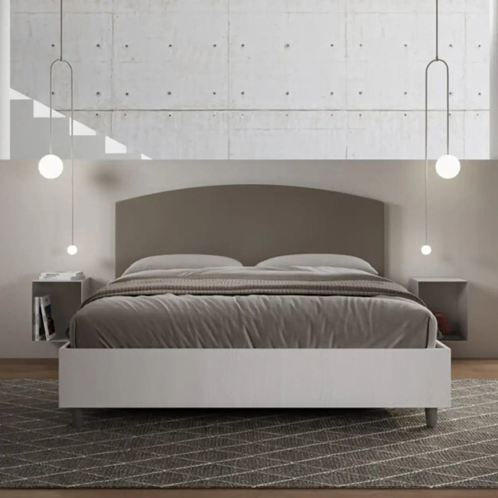 Letto matrimoniale contenitore 160x200 bianco frassino testata similpelle cappuccino Antilia