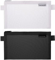 Etui 2 pezzi trasparente per penne da esame, custodia con cerniera di gomma, sacchetto di stoccaggio in nylon per penne, contenitore per trucco per donne, custodia portatile per studenti (nero + bianco)