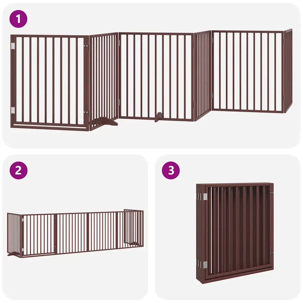 Cancello Cani Porta Pieghevole Marrone 6 Pannelli 480cm Pioppo 3155581