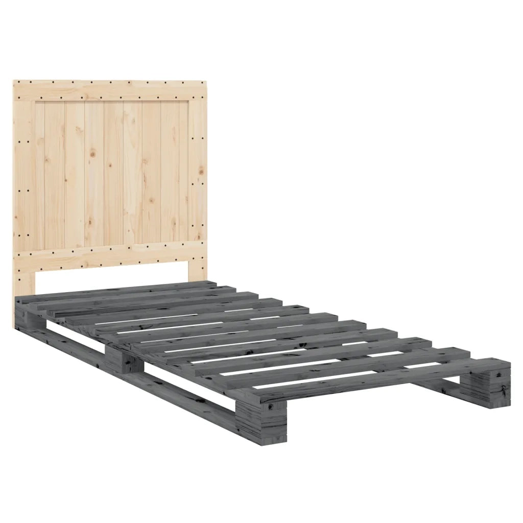 Giroletto con Testiera-Struttura Letto con testiera Grigio 90x200 cm Legno Massello di Pino 404956