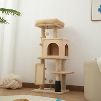 Albero per Gatti Multilivello Alto 104 cm con Casetta Lettino Pali Tiragraffi Spazzola e Pallina Beige