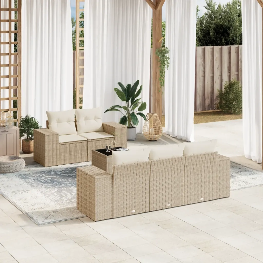 Set Divano da Giardino 6 pz con Cuscini Beige in Polyrattan 3254635