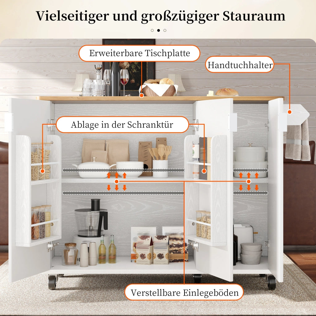 ISOLA DA CUCINA 130x45(75)x92 cm MDF Bianco con ruote