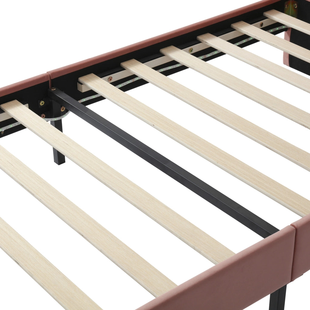 Letto imbottito per bambini 90x200 cm in velluto rosa con testiera a fiocco e LED