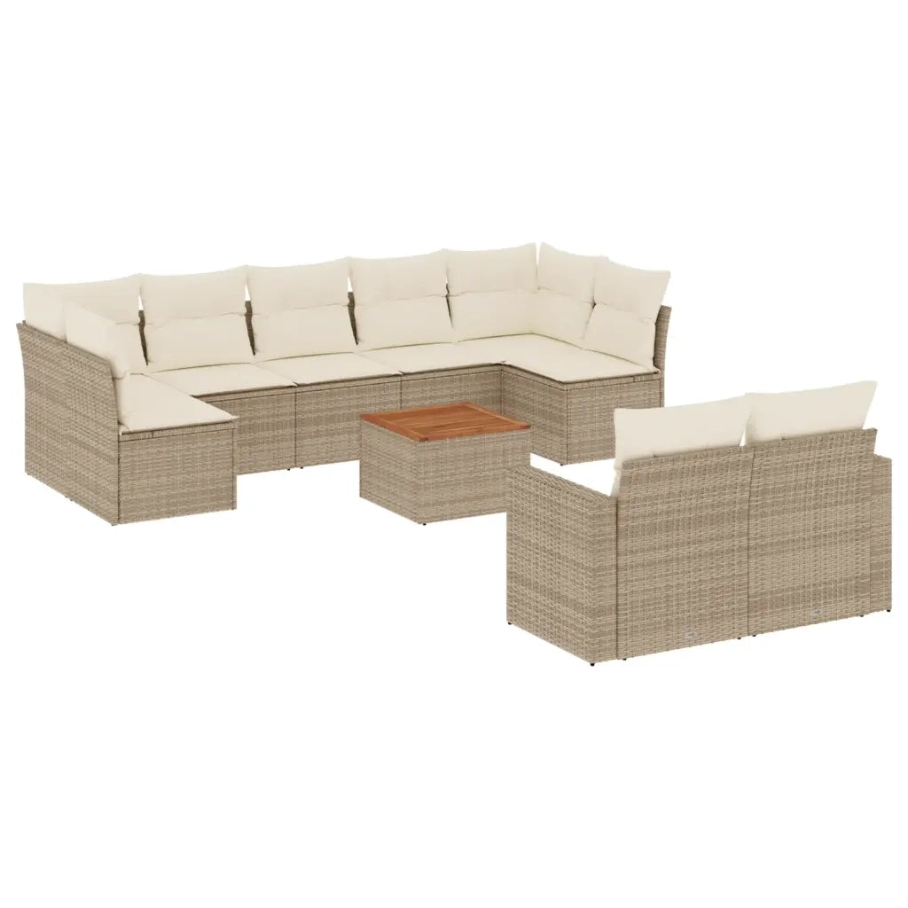Set Divano da Giardino 10 pz con Cuscini Beige in Polyrattan 3224273