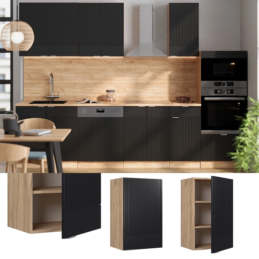 Pensile da cucina Fame-Line Nero rigato/Rovere dorato 45 cm Vicco