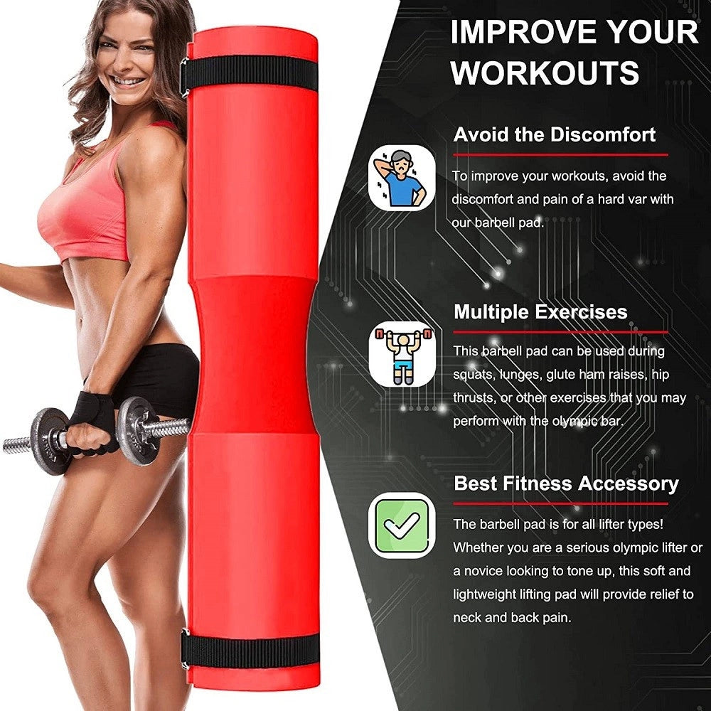 Trade Shop - Barbell Squat Pad Cuscino Bilanciere Collo Per Sollevamento Pesi Squat 45x10 Cm - Rosso