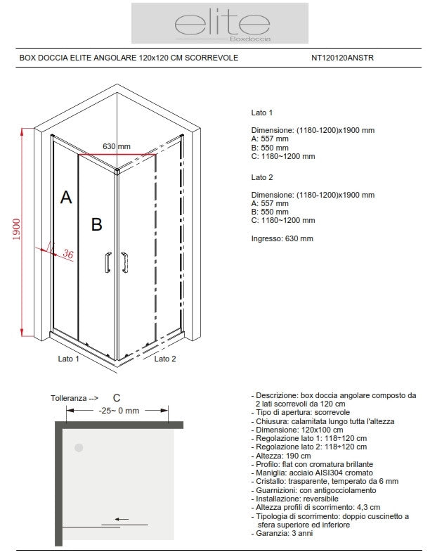 Box Doccia Angolare 70x70 Cm Scorrevole Opaco