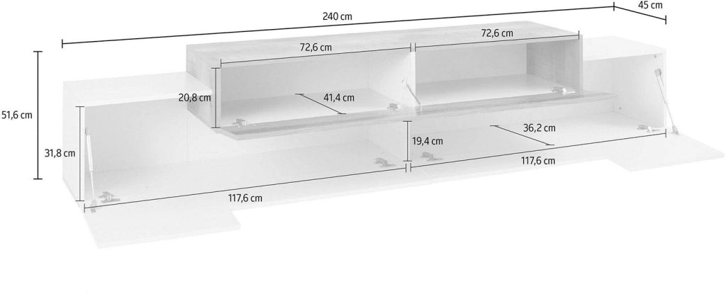 Mobile TV 3 Ante 240x45x51,5 cm Coro Bianco Lucido e Ardesia