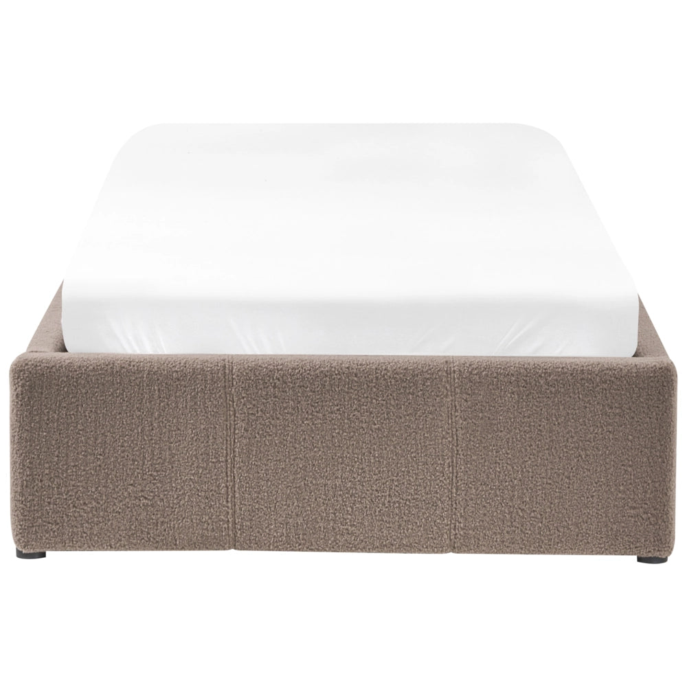 Letto singolo con contenitore in tessuto bouclè tortora 90 x 200 cm portaoggetti stile moderno