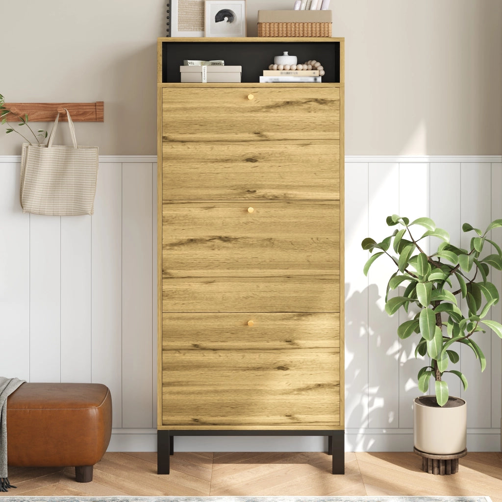 Scarpiera Alta e Slim con Ante e Ripiani ¨C Xylo ¨C Bianco, 147 cm