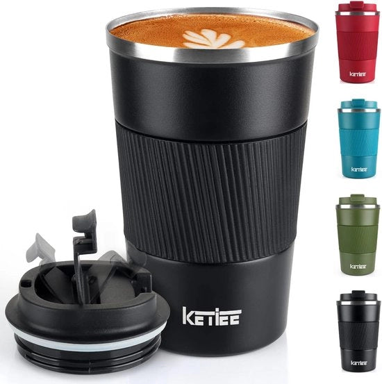 Moka Isolata 380 ml - Moka Termica a Doppia Parete con Tappo Chiuso a Vapore - Ciotola per Caffè in Acciaio Inossidabile per Bevande Calde e Freddi