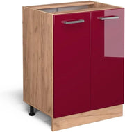 Mobiletto base cucina R-Line, Rosso lucido, 60 cm senza piano di lavoro, per la libera combinazione all'interno di sistemi cucina modulari