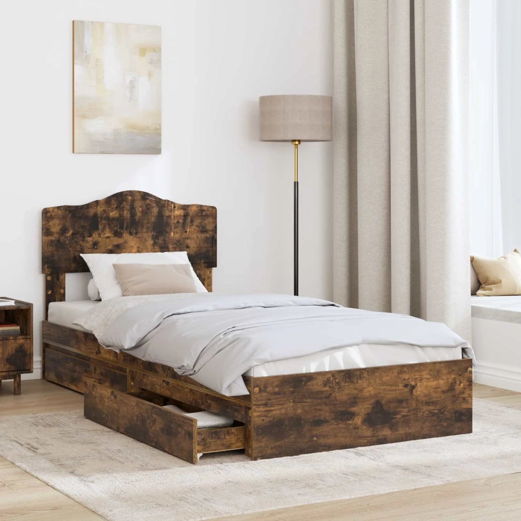 Letto con Contenitore Rovere fumé 70 x 190 cm Legno multistrato 3413149