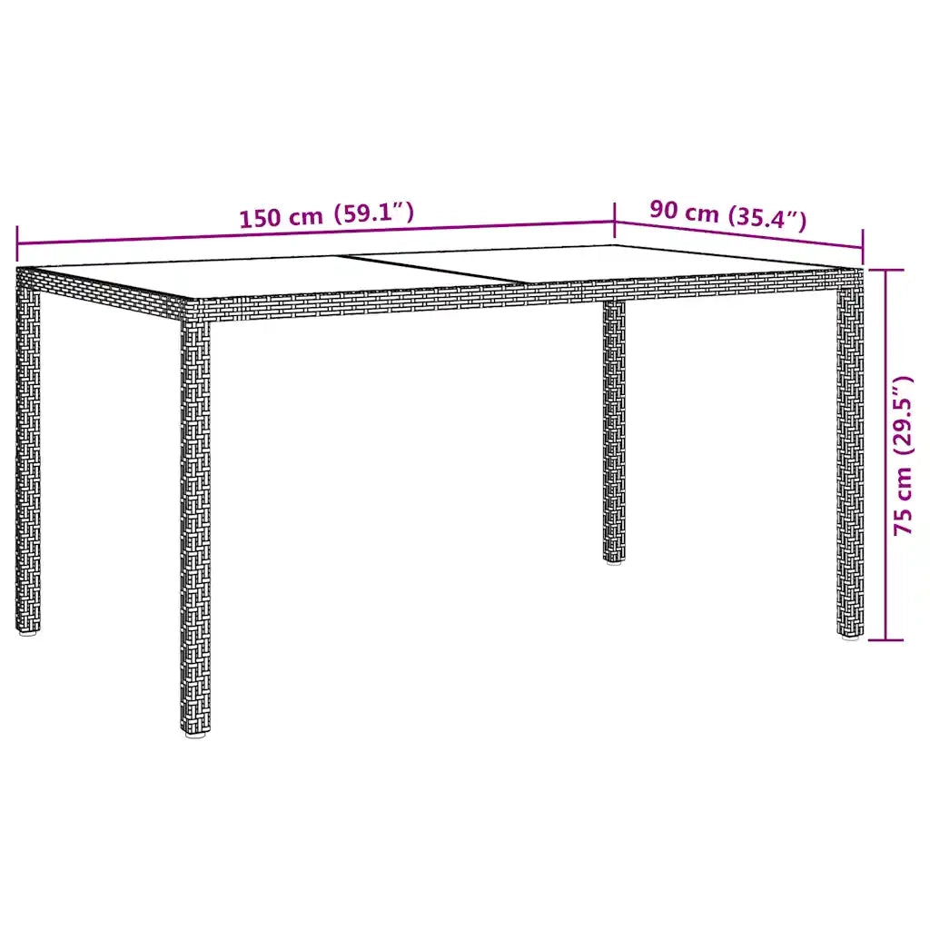 Tavolo Giardino 150x90x75cm Vetro Temperato e Polyrattan Grigio 316707