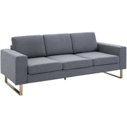 Divano 3 Posti in Tessuto con Cuscini e Braccioli ¨C Zephmum ¨C 200x82x78 cm Grigio Scuro