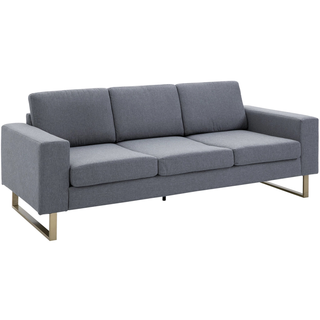 Divano 3 Posti in Tessuto con Cuscini e Braccioli ¨C Zephmum ¨C 200x82x78 cm Grigio Scuro
