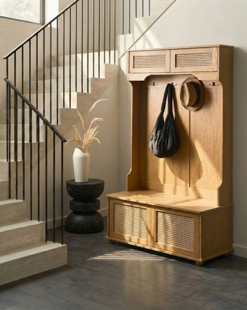 Scarpiera con appendiabiti MDF marrone chiaro 6 scomparti per scarpe 4 ganci