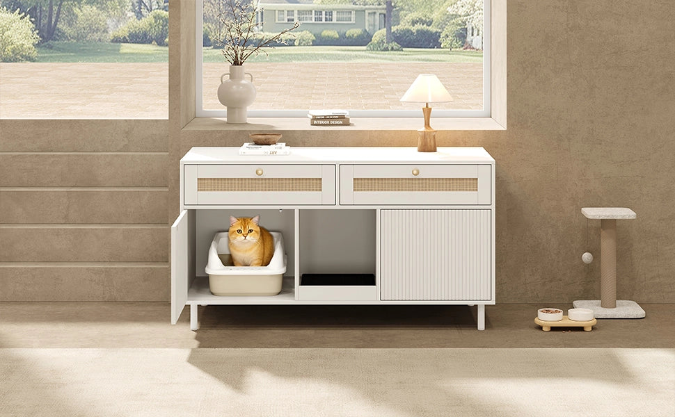 Mobile coperto per lettiera per gatti con 2 ante e cassetto, per soggiorno e ingresso, in MDF bianco 120 × 50 × 65 cm