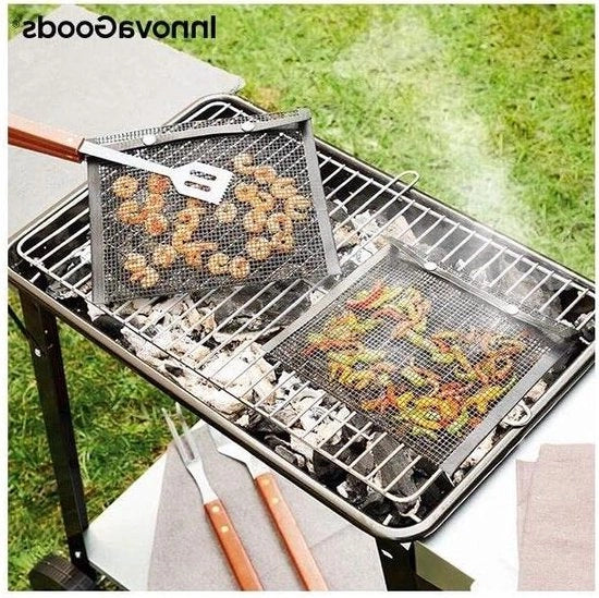 Set di sacchi a barbecue a rete da 2 pezzi, con design a rete e maniglie, per mantenere organizzati e puliti gli spazi di barbecue