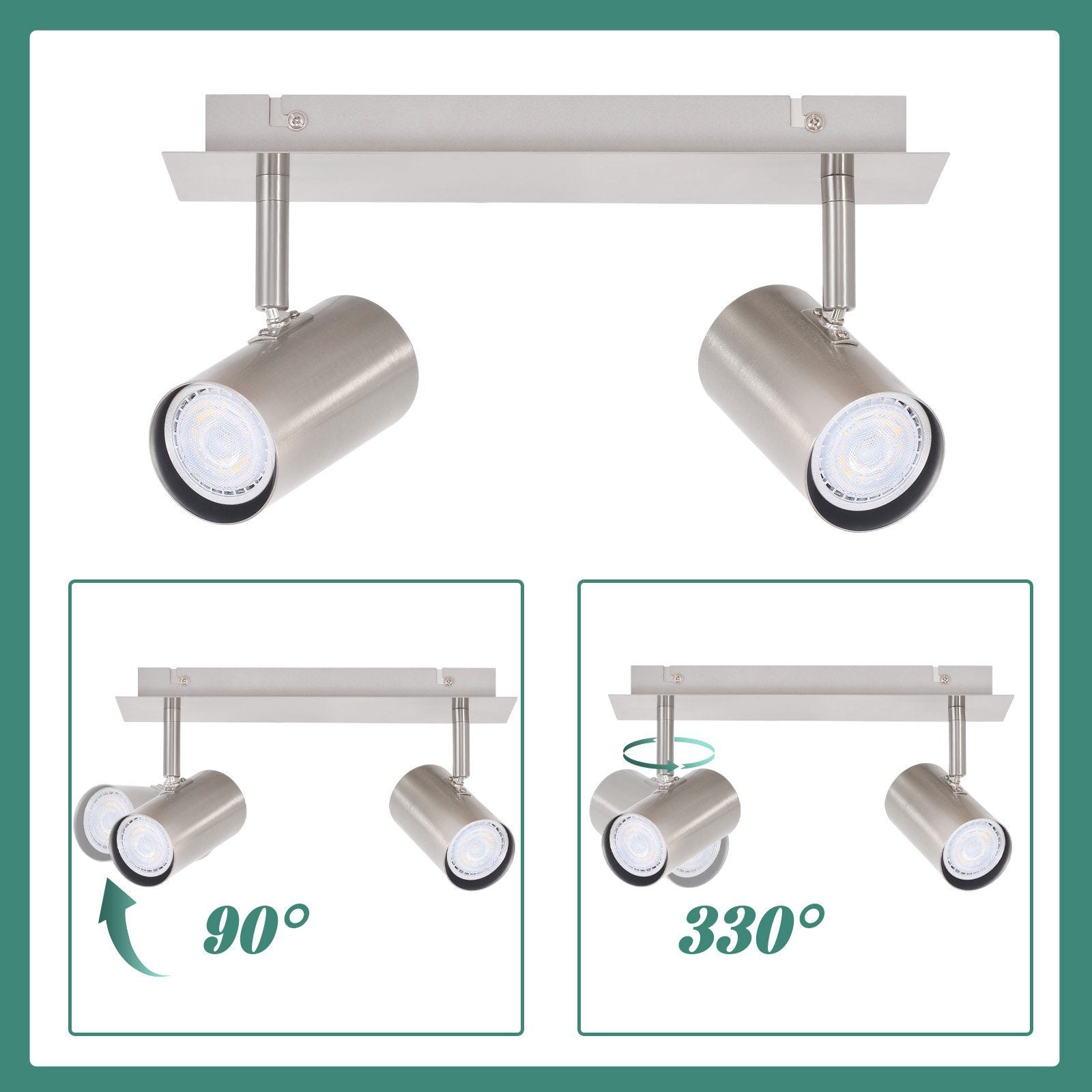 ZMH Faretto da soffitto nichelati 2 luci GU10 orientabili 330° design moderno per corridoio