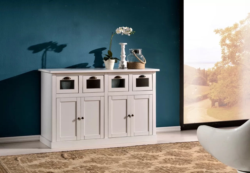 Madia credenza 4 porte 4 cassetti legno bianco 130x50x86 - Mobili 2G