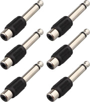Adattatore Audio 6,35mm Jack Mono Maschio a RCA Femmina Nero - 6 Pezzi