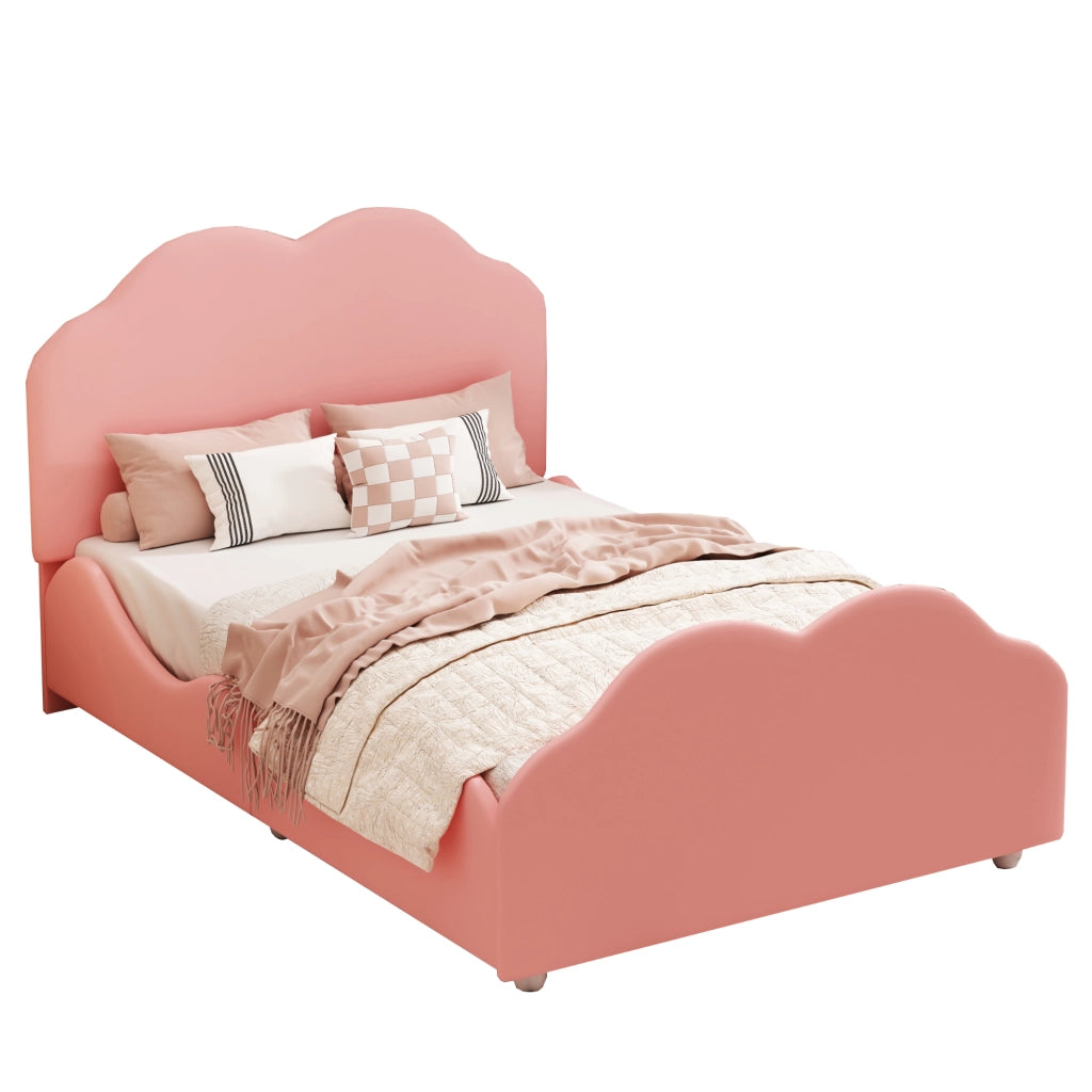 Letto per Bambini 90x200 cm; Letto Singolo con Sponda e Testiera Regolabile; in Velluto Rosa