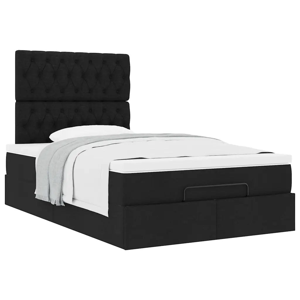 Struttura Letto Pouf con Materasso Nero 120x200 cm in Tessuto 3313232