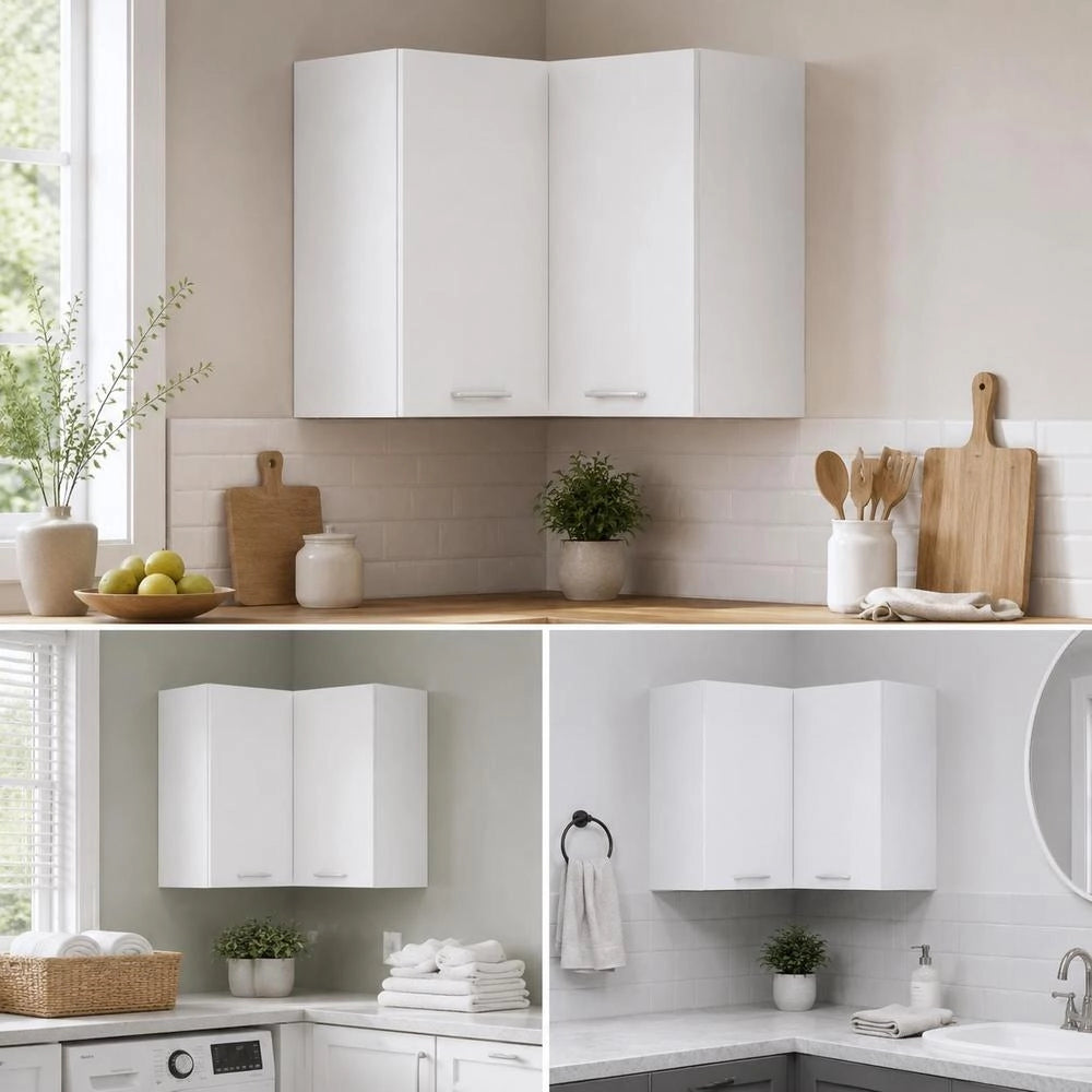 Corner Wall Cabinet Lyon White 57x57x60 Cm Wood-based Material