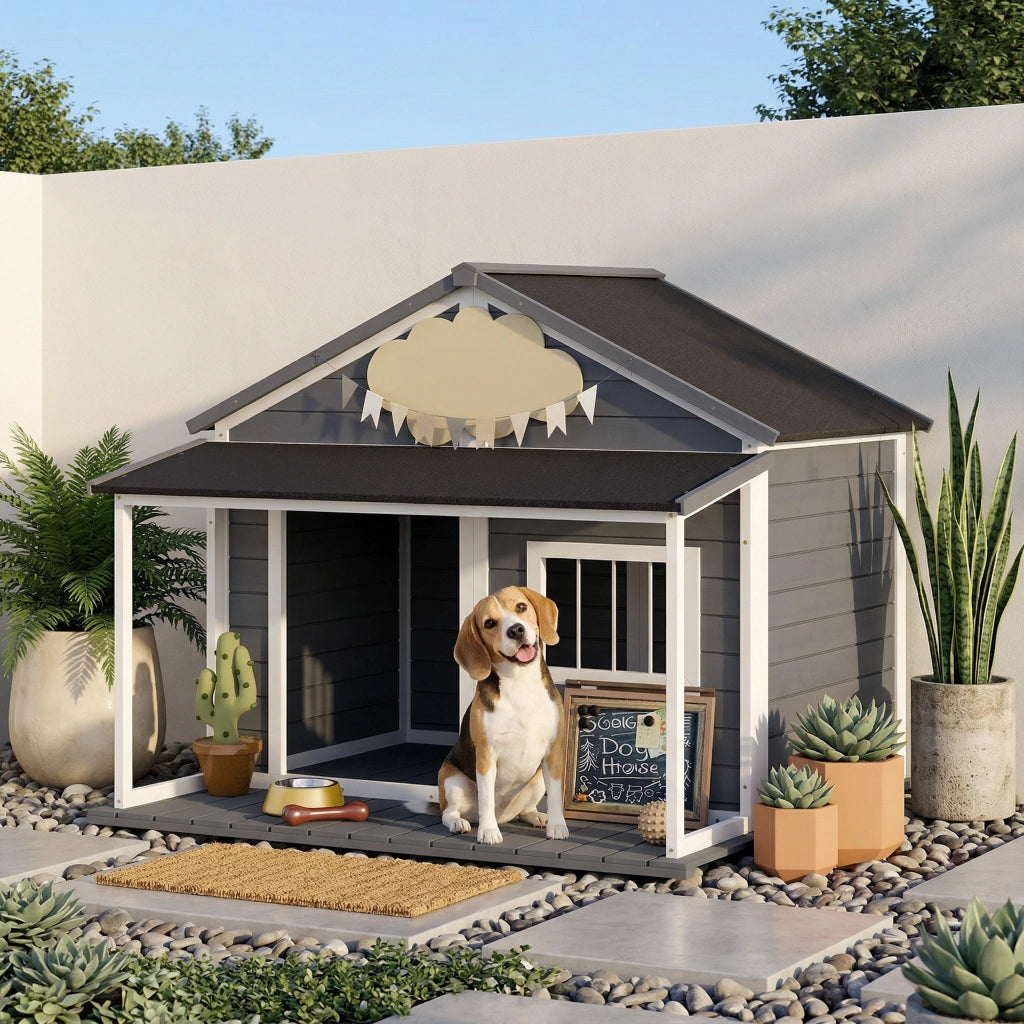 Cuccia per Cani da Esterno con Terrazza ¨C zephmum ¨C Grigio 124x112x105cm