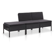 Set Divani da Giardino 3 pz con Cuscini in Polyrattan Nero cod mxl 35057