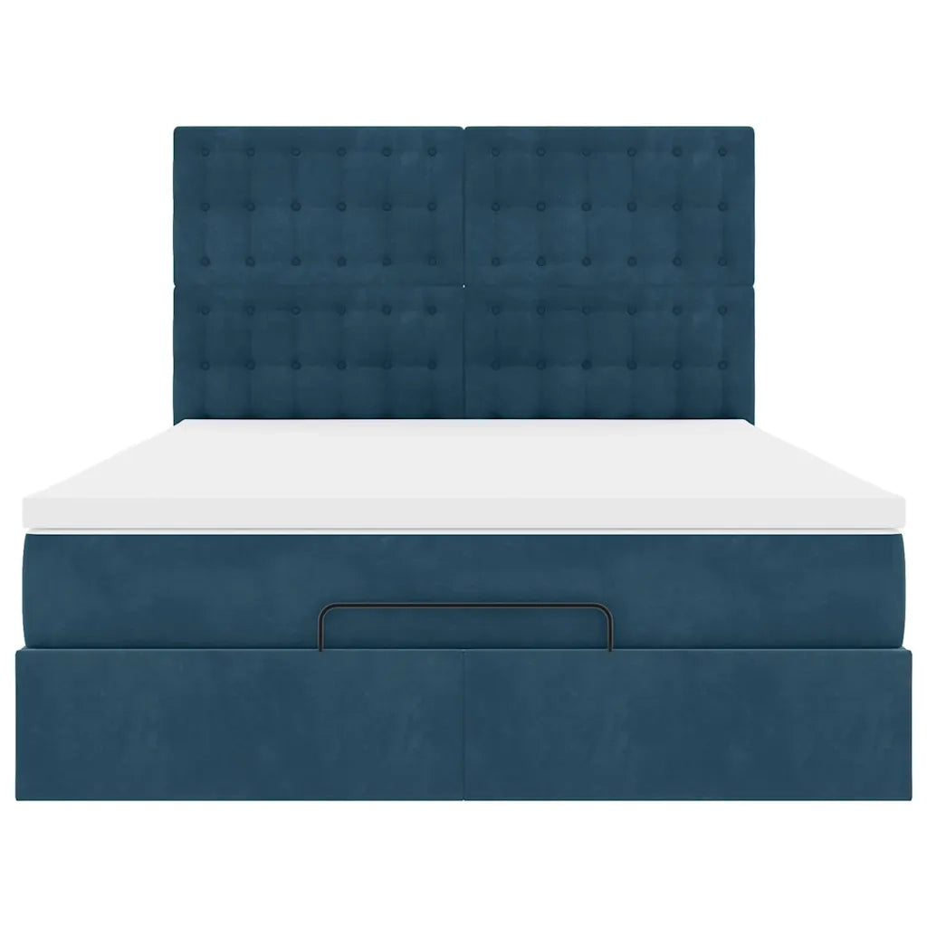 Struttura Letto Pouf con Materassi Blu 140x200cm in Velluto