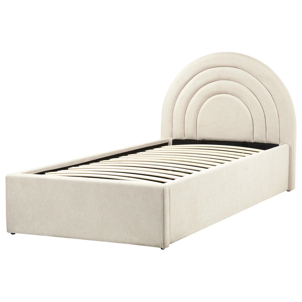 Letto singolo con testiera semicircolare in poliestere beige 90x200 cm base a doghe Testiera a Mezza Luna con contenitore