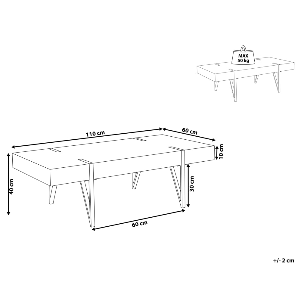 Tavolino da caffè Piano Marrone Gambe a Forcella in Metallo Nero 110 x 60 cm Stile Industriale Rettangolare