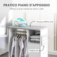 Mobile Asse da Stiro con Piano d'Appoggio, 3 Ripiani a Cubo e Guida, 127x42.5x99cm, Bianco