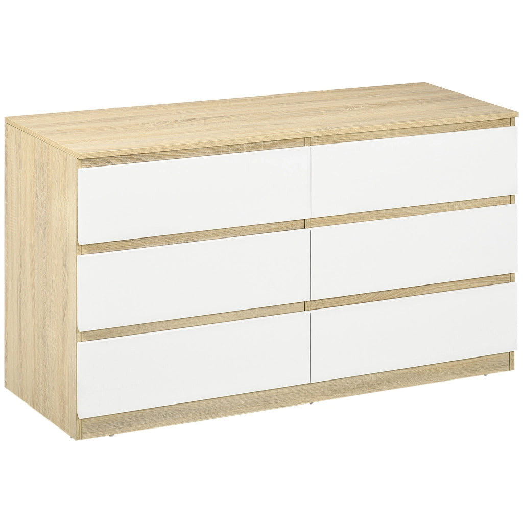 Easycomfort Cassettiera 6 Cassetti Moderna in Legno, 135x48x77cm, Bianco e Colore Legno