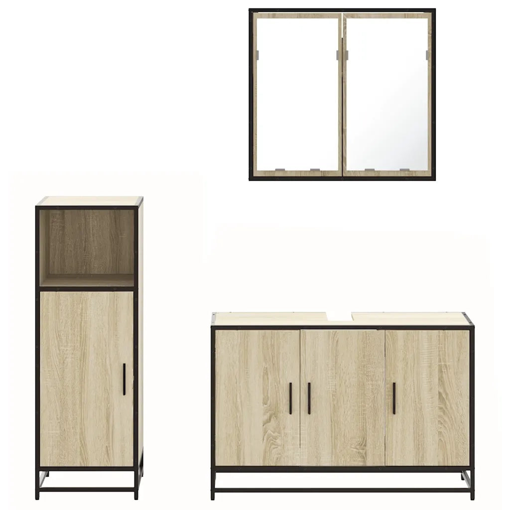 Set Mobili da Bagno 3 pz Rovere Sonoma in Legno Multistrato