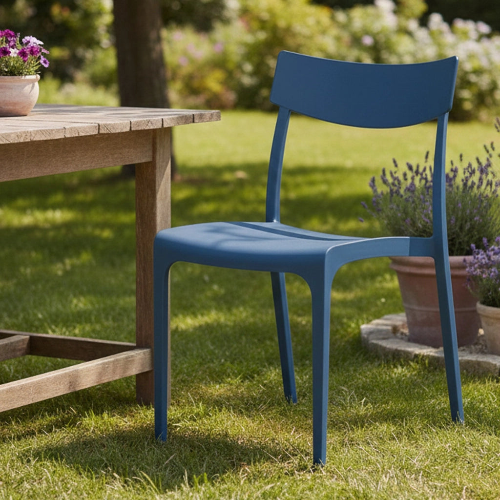 Sedia da esterno Lupia, Seggiola da giardino, Seduta outdoor multiuso, Panchina da giardino, Made in Italy, 54x46 h80 cm, Blu