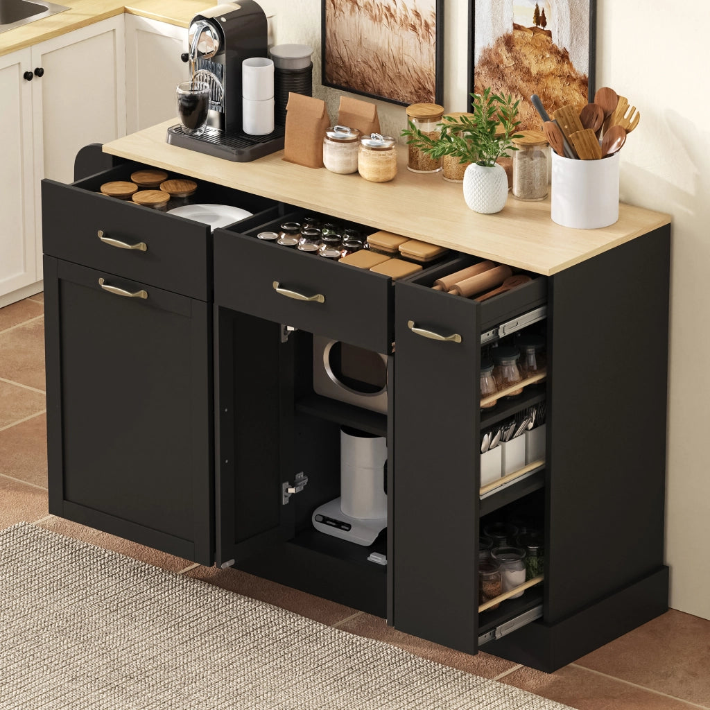 Credenza con vani aperti e vano rifiuti - per cucina - in MDF - 133.5×40×86 cm - nero