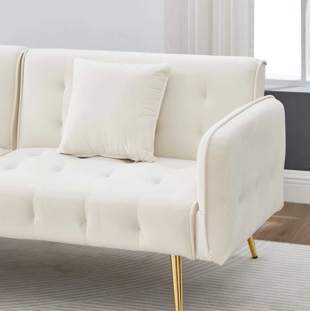 Divano letto 215x81.5 cm con schienale e braccioli regolabili in schiuma bianco antico