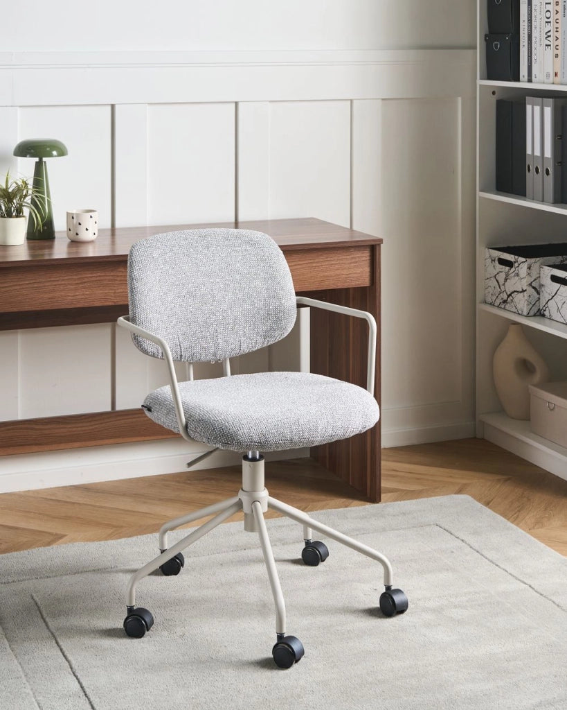 Sedia da ufficio con rivestimento in poliestere grigio, regolazione in altezza e base girevole, per l'ufficio domestico