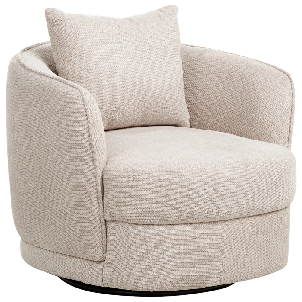 Poltrona Beige Chiaro Poliestere Cuscino Girevole Sfoderabile Schienale Rotondo Stile Retro Glam Soggiorno